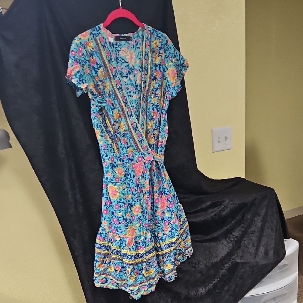 Blue and Pink Ruffled Tiered Midi Sundress